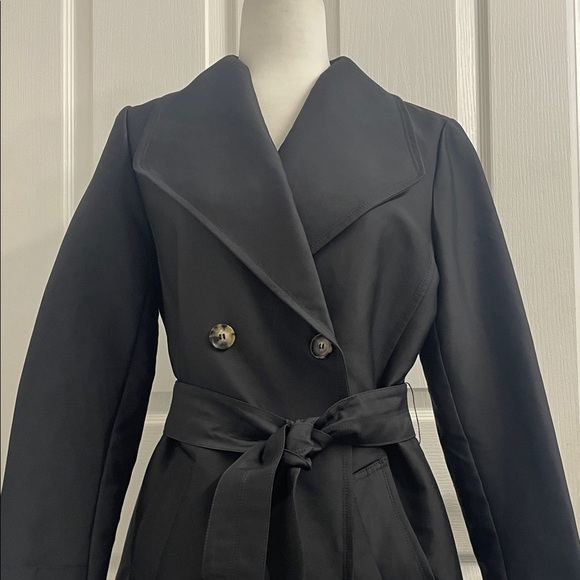 Reitmans Black Double Breasted Trench Coat Pockets & Tie Belt Nylon Sz S - Picture 9 of 16